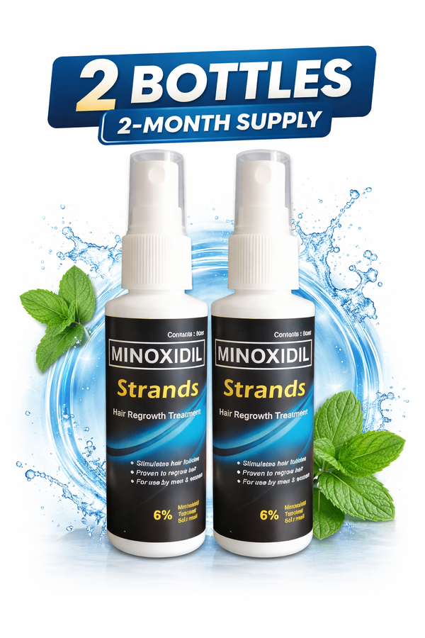 Strands Minoxidil 6% – Fast Hair Regrowth Treatment (120ml, 2 Bottles)