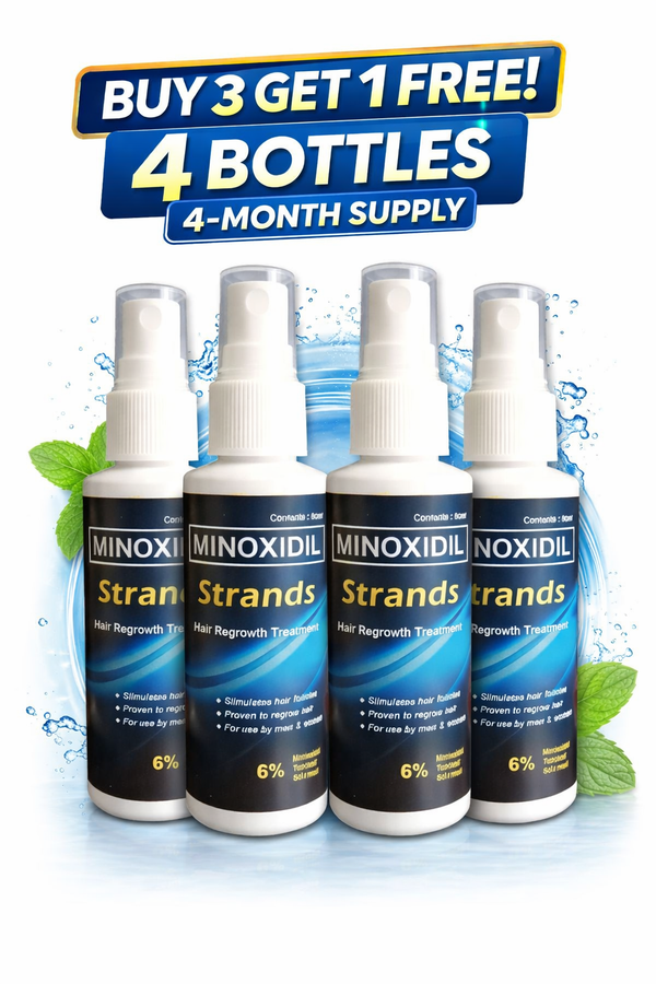Strands Minoxidil 6% Topical Solution 60ml – Hair Regrowth Treatment 3 Bottles 1 FREE