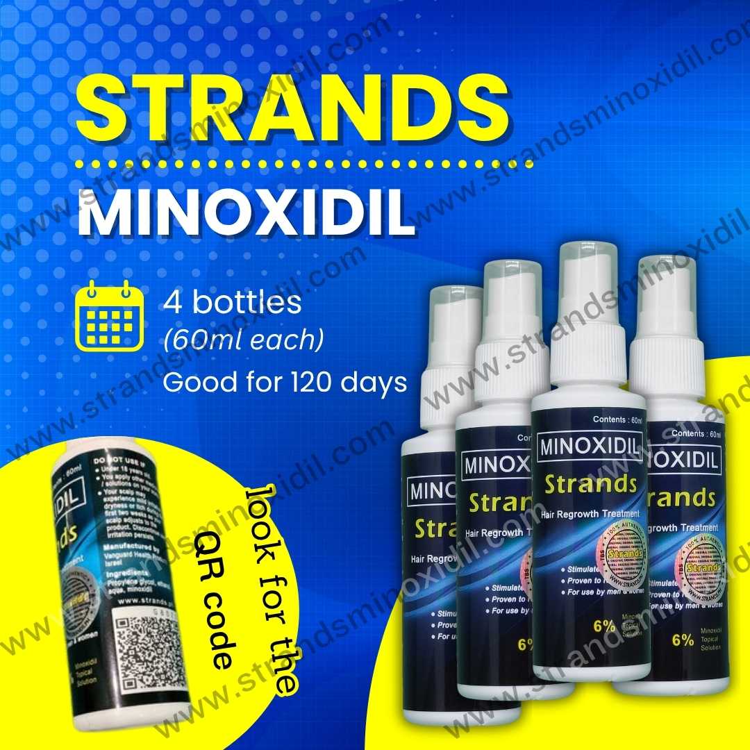 Strands Minoxidil 6% Topical Solution 60ml - 3 Bottles + 1 free Bottle (Total of 4 Bottles)