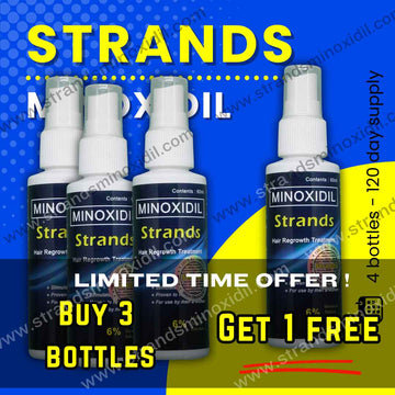 Strands Minoxidil 6% Topical Solution 60ml - 3 Bottles + 1 free Bottle (Total of 4 Bottles)